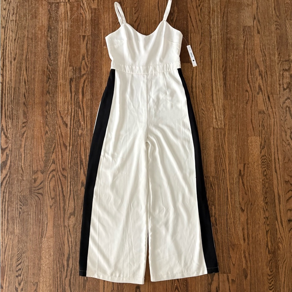 Aqua White and Black Contrast Jumpsuit lined &  adjustable strsps